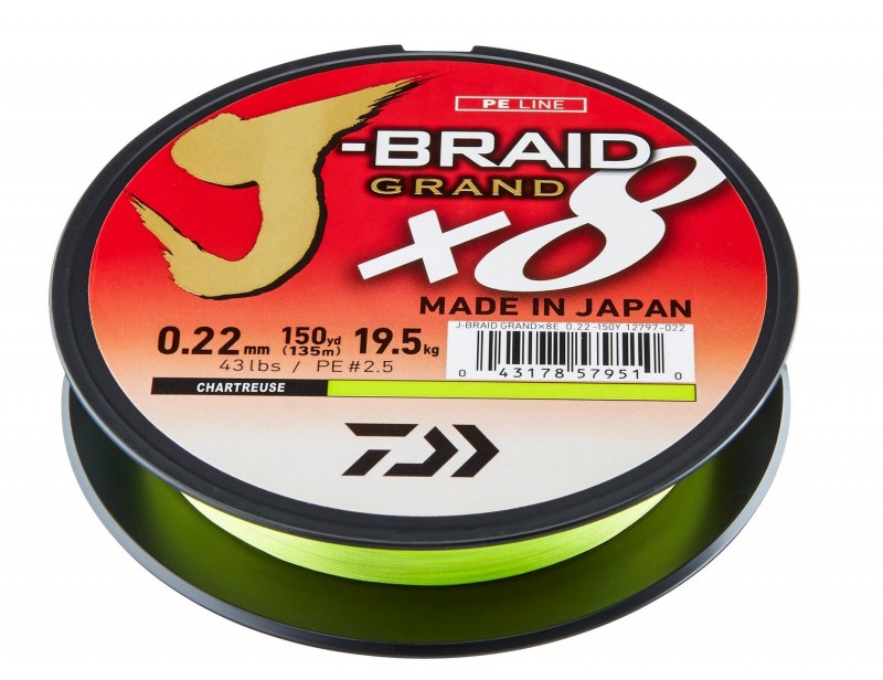 Braided line Daiwa J-BRAID GRAND X8 YELLOW (Chartreuse) - 135m