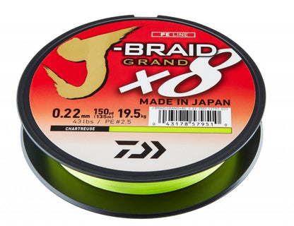 Braided line Daiwa J-BRAID GRAND X8 YELLOW (Chartreuse) - 135m