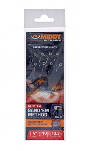 MIDDY Band'Em Method Barbless Hair Rigs with Pellet Ring - 8 pcs per pack