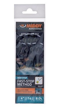 MIDDY Fast-Stop Method Hair Rigs No 14 Ready-Tied Hooks - 8 pcs per pack