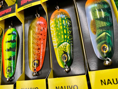 Клатушка Rapala Nauvo с цветни дизайни, идеална за риболов с дълги кастинг дистанции.
