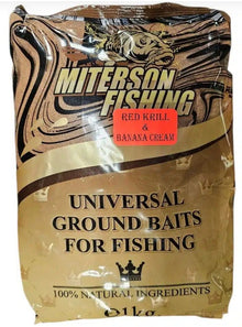 Захранка Miterson RED KRILL & BANANA CREAM - 1kg в опаковка с универсални захранки за риболов.