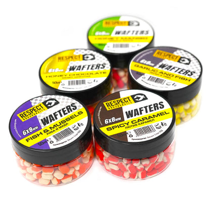 Балансини дъмбели Respect Wafters - различни аромати в опаковки с разнообразни вкусове за риболов.