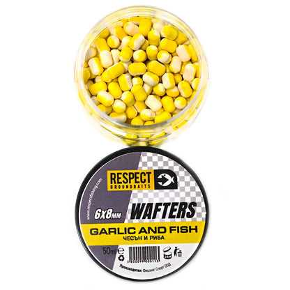 Балансирaни дъмбели Respect Wafters - различни аромати, аромат чесън и риба, размер 6x8mm, в буркан.