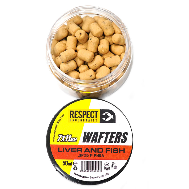 Балансинирани дъмбели Respect Wafters - различни аромати, 7x11mm ЛIVER&FISH в контейнер.