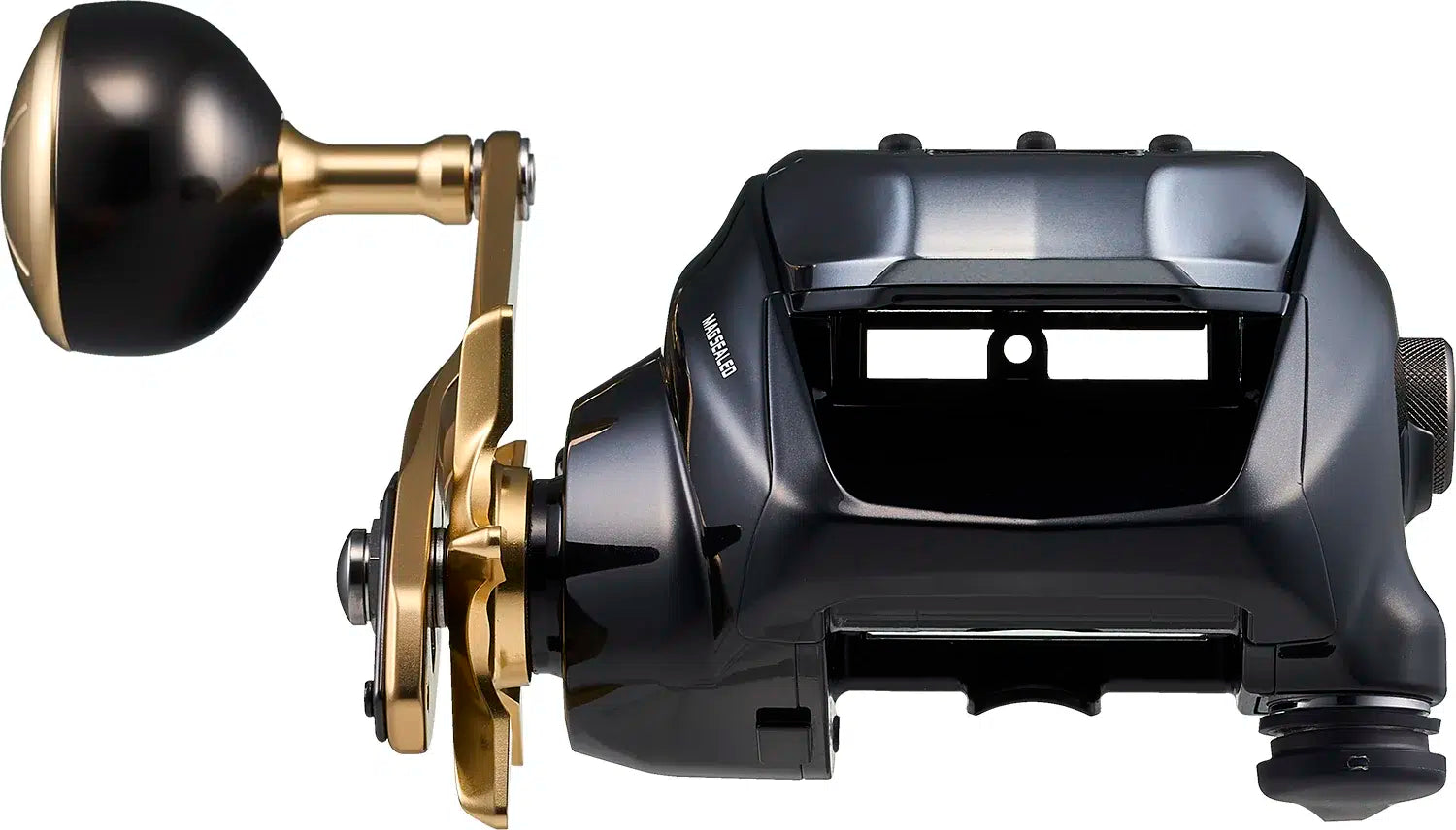 Електрически мултипликатор DAIWA 24 SEABORG G400JL (E) с алуминиево управление и златна ръкохватка.