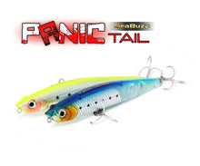 Воблер Sea Buzz Panic Tail 95F Topwater - 9.5cm/8.5g, два плуващи воблери за риболов, жълт и син цвят.