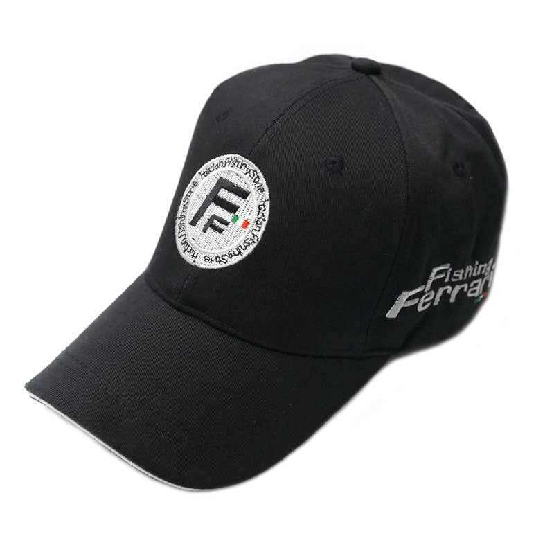 Шапка с козирка LINEAEFFE Fishing Ferrari черен цвят, удобна за риболовни дни с лого Lineaeffe.