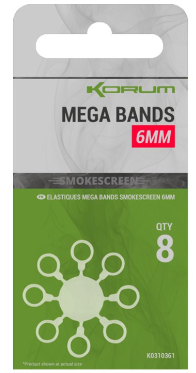 Силиконови рингове за пелети Korum SMOKESCREEN MEGA BANDS 6мм, опаковка 8 броя, идеални за риболовни такъми.