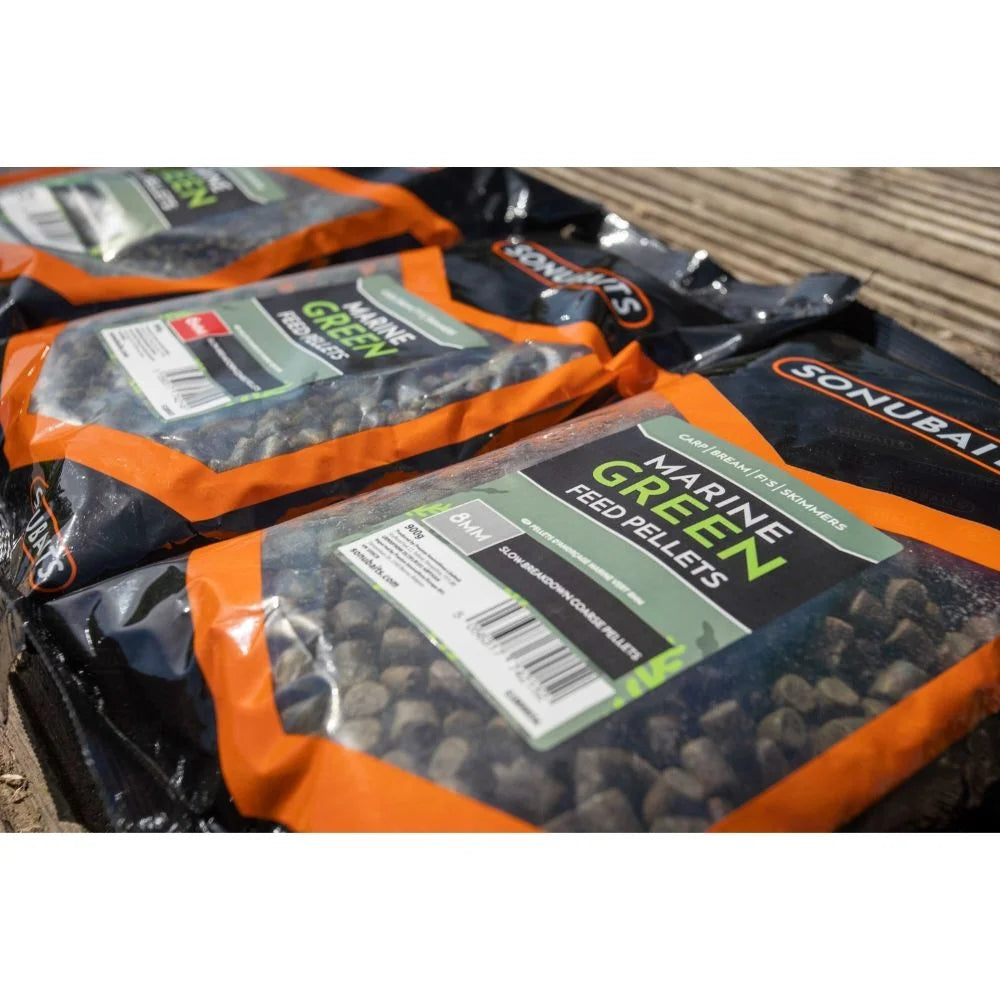 Пелети SONUBAITS Marine Green Feed Pellets 900g - 2mm в опаковки, идеални за риболов