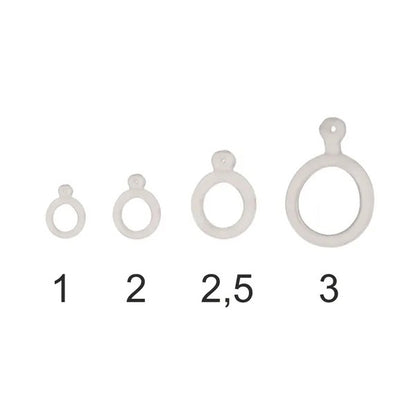 Рингове STONFO - 2.5mm, комплект от 24 ринга за пелети или жива стръв, показващи различните размери.