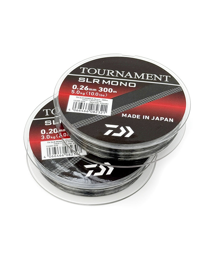 Монофилно влакно Daiwa TOURNAMENT SLR MONOFIL - 300m в опаковка с различни дебелини, произведено в Япония.