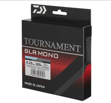 Монофилно влакно Daiwa TOURNAMENT SLR MONOFIL - 300m опаковка с данни за размер и цвят.