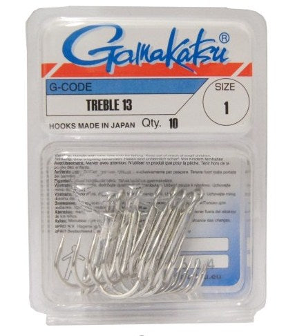 Тройни куки Gamakatsu 13N - NICKEL (10 броя в кутия) с кована стомана и остри връхчета.