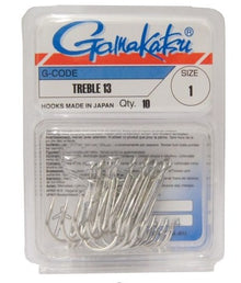 Тройни куки Gamakatsu 13N - NICKEL (10 броя в кутия) с кована стомана и остри връхчета.