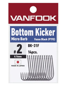 Куки VANFOOK Bottom Kicker - 31F PTFE, опаковка с 14 куки с микро барб, Fusso Black покритие.