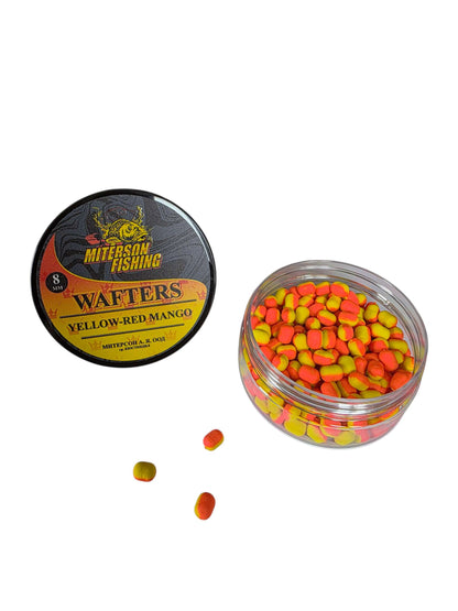 Miterson Premium Wafters Dumbell - 8mm жълто-червено манго в контейнер за риболов, перфектна стръв за шаран.