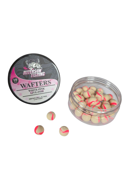 Miterson Premium Wafters Round - 10mm, бело-розови стръв за шаран, 25гр, идеални за риболов.