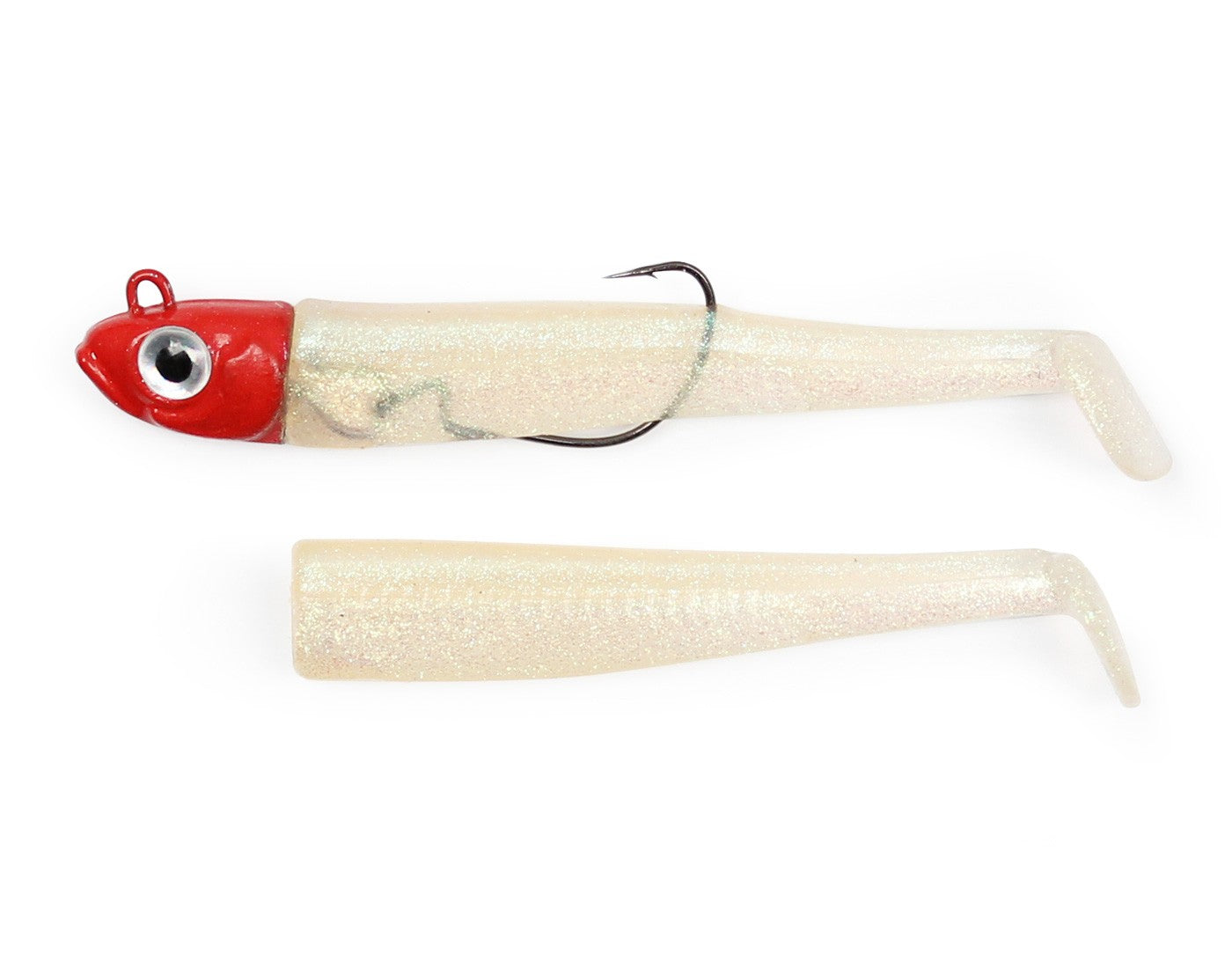 Силиконови примамки GT-Bio Roller Shad - Combo - Бисмут - риболовни примамки с блестяща текстура и червена глава.