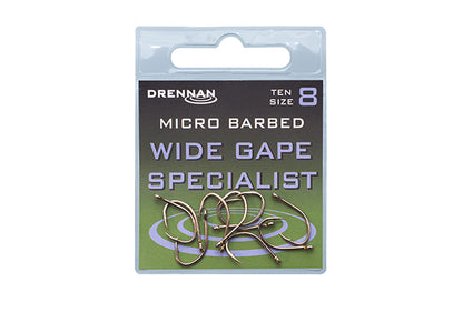 DRENNAN WIDE GAPE SPECIALIST Eyed Hooks with Micro Barb