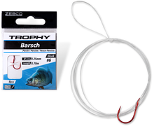 Вързани куки ZEBCO PERCH RED - 70cm с опаковка и кука, идеална за риболов с малки рибки.